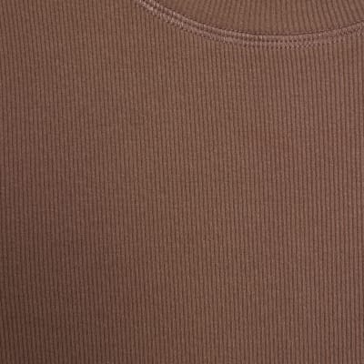 Beige Long Sleeve Ribbed Midi Dress