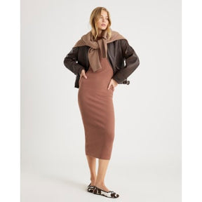 Beige Long Sleeve Ribbed Midi Dress