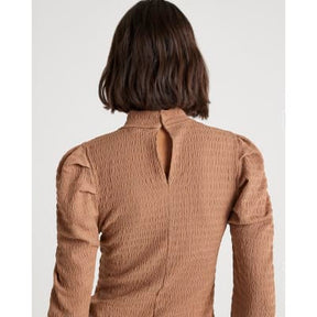 Beige Long Sleeve Ruched Shoulder Top