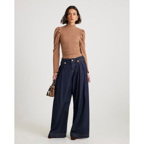 Beige Long Sleeve Ruched Shoulder Top