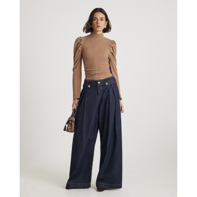 Beige Long Sleeve Ruched Shoulder Top