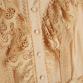 Beige Long Sleeve Ruffle Front Playsuit
