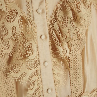 Beige Long Sleeve Ruffle Front Playsuit