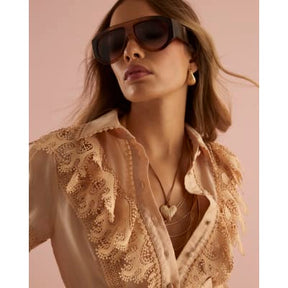 Beige Long Sleeve Ruffle Front Playsuit