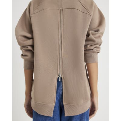 Beige Long Sleeve Zip Back Sweatshirt