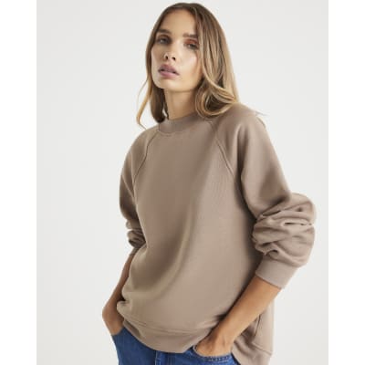 Beige Long Sleeve Zip Back Sweatshirt