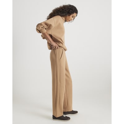 Beige Neoprene Diamante Embellished Joggers