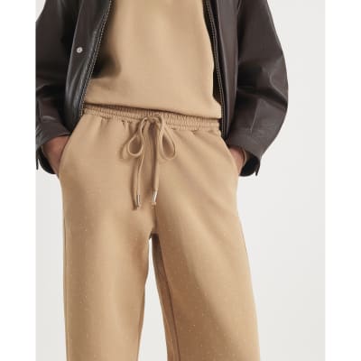 Beige Neoprene Diamante Embellished Joggers