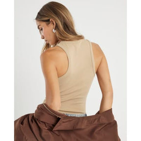Beige NYC Applique Raw Edge Tank Top