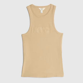 Beige NYC Applique Raw Edge Tank Top