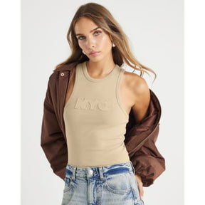 Beige NYC Applique Raw Edge Tank Top