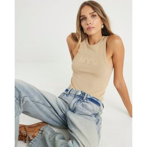 Beige NYC Applique Raw Edge Tank Top