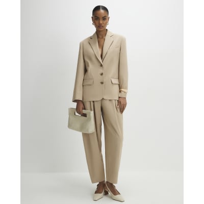 Beige Oversized Long Sleeve Blazer