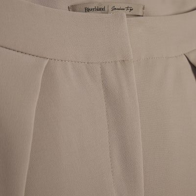 Beige Pleat Detail Tapered Trousers
