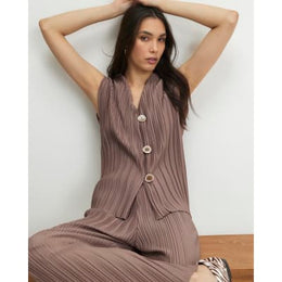 Beige Plisse Waistcoat