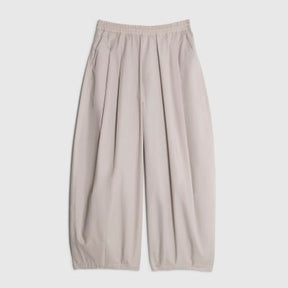 Beige Poplin Barrel Leg Trousers