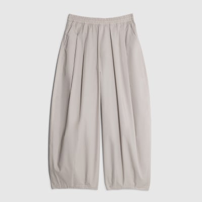 Beige Poplin Barrel Leg Trousers