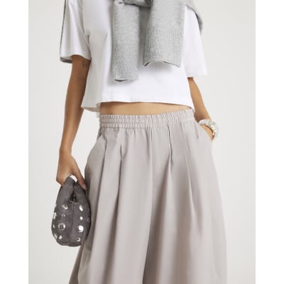 Beige Poplin Barrel Leg Trousers