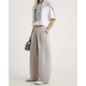 Beige Poplin Barrel Leg Trousers