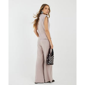 Beige Premium High Waisted Wide Leg Joggers