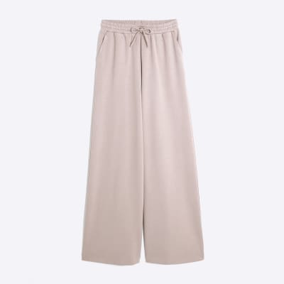 Beige Premium High Waisted Wide Leg Joggers