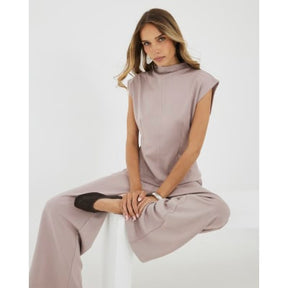 Beige Premium High Waisted Wide Leg Joggers