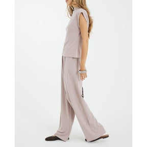 Beige Premium High Waisted Wide Leg Joggers