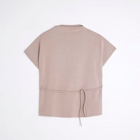 Beige Premium Short Sleeve Belted T-Shirt