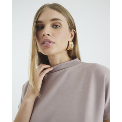 Beige Premium Short Sleeve Belted T-Shirt