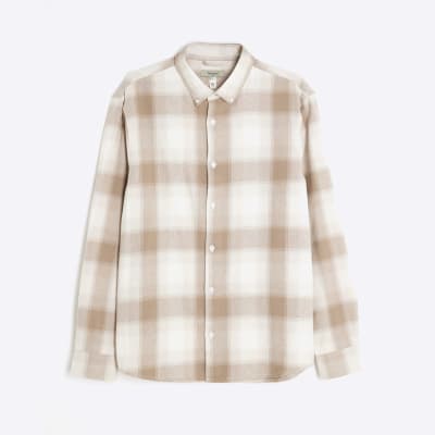 Beige Regular Fit Check Shirt