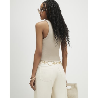 Beige Rib Cami Top