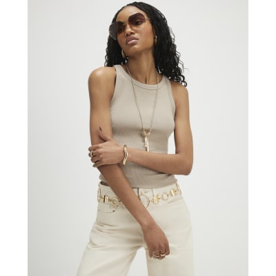 Beige Rib Cami Top