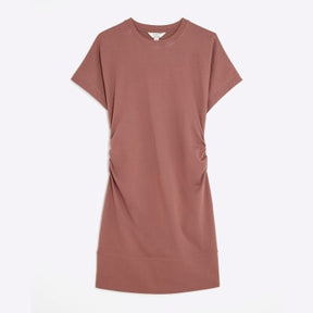 Beige Ruched Short Kimono Sleeve Mini Dress