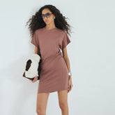 Beige Ruched Short Kimono Sleeve Mini Dress