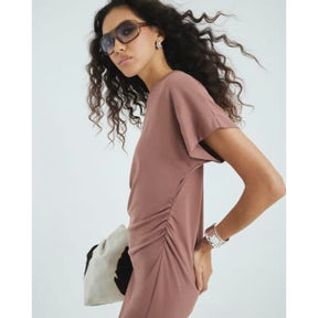 Beige Ruched Short Kimono Sleeve Mini Dress