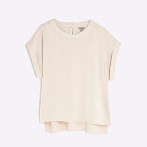 Beige Satin Short Sleeve Turn Up Cuff T-shirt