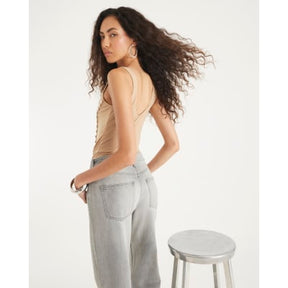 Beige Scoop neck Studded Bodysuit