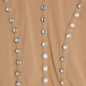 Beige Scoop neck Studded Bodysuit