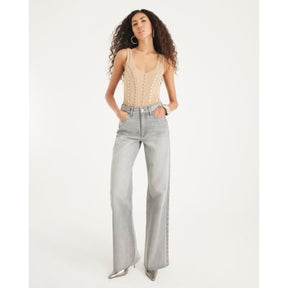 Beige Scoop neck Studded Bodysuit