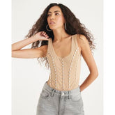 Beige Scoop neck Studded Bodysuit