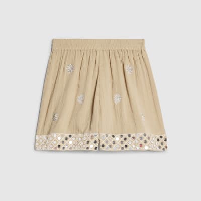 Beige Sequin Embellished Shorts