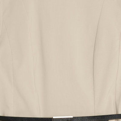 Beige Short Sleeve Belted Top