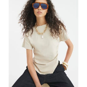 Beige Short Sleeve Drape Side T-shirt