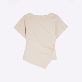 Beige Short Sleeve Drape Side T-shirt