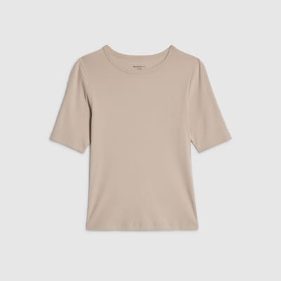 Beige Short Sleeve Fitted Top
