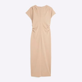 Beige Short Sleeve Midi Dress