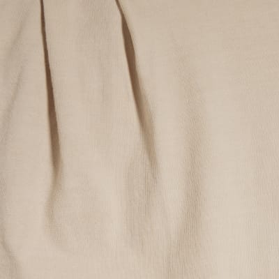 Beige Short Sleeve Pleat Shoulder T-shirt