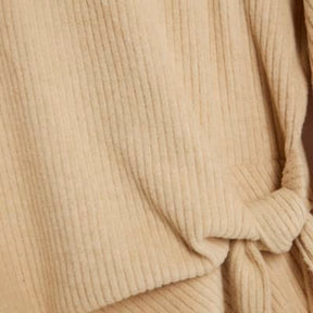 Beige Short Sleeve Ribbed Tie Detail Top