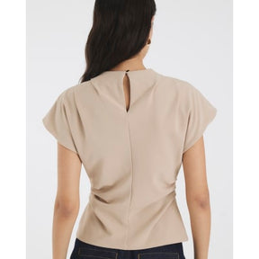 Beige Short Sleeve Ruched Top