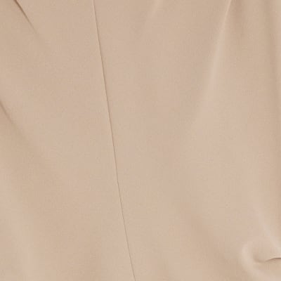 Beige Short Sleeve Ruched Top
